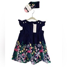 NWT Janie and Jack navy blue floral spring dress and socks set size 2T