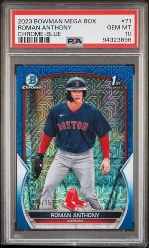 Roman Anthony 2023 1st Bowman MB Chrome Blue Refractor /150 #Bcp-71 Psa 10