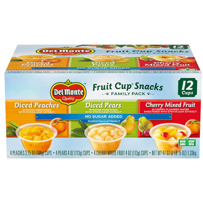 Fruit Cup Snacks Variety Pack with No Added Sugar, 4 oz Cups (12 Pack) Diced Pea