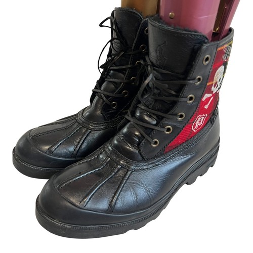 Polo Ralph Lauren boots US mens 7 Udel Forty Thieves black leather red plaid - Picture 3 of 12