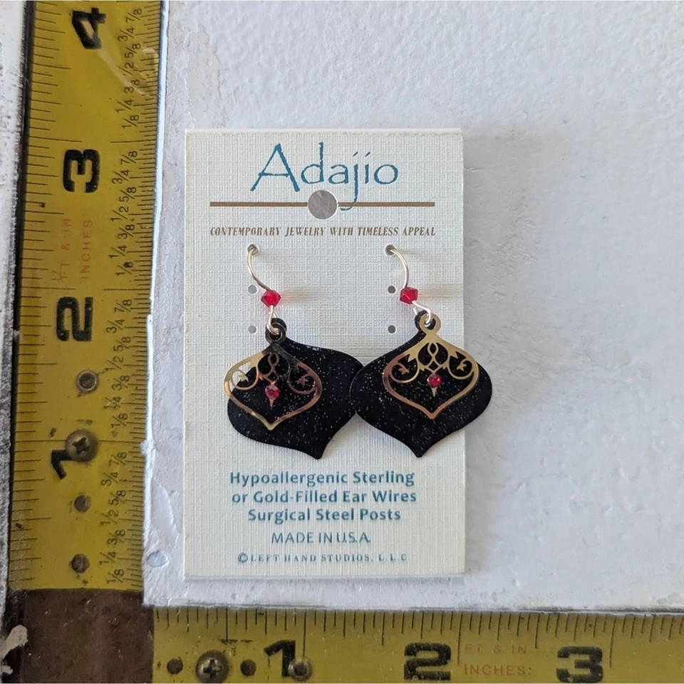 NEW Adajio Earrings Black Gold Red Made In USA - Image 2 of 2