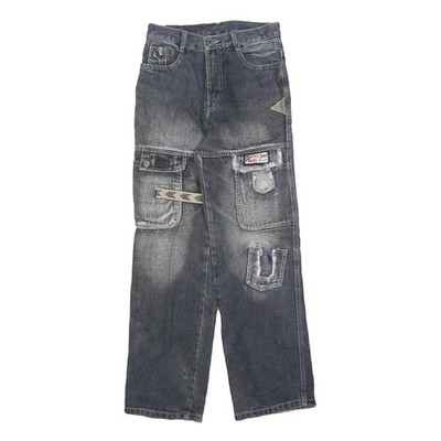 SYJ Damen Jeans Relaxed Straight Denim Medium W26 L28 Distressed Patchwork