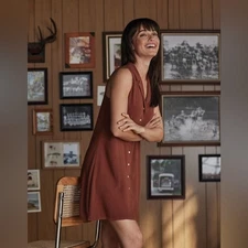 The Normal Brand Aria Crepe Lapel Dress in Clay