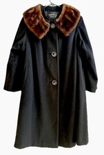 Ladies Vintage 100 Cashmere Black Coat W/Brown Fur Collar Brodys Indiana PA