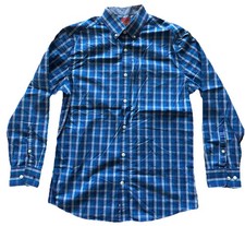PENGUIN Long Sleeve Men Heritage Slim Fit Blue Plaid Button Down Shirt Sz 32/33
