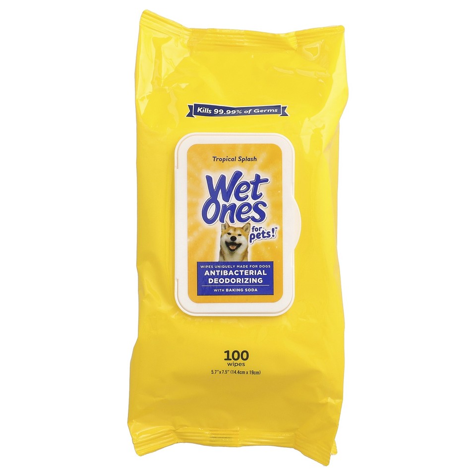 Antibacterial Deodorizing Wipes with Baking Soda, For Dogs, Tropical Splash, 100