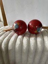 Vintage Hand Painted Mexican Maracas Gourd Shaker Music Mexico Red