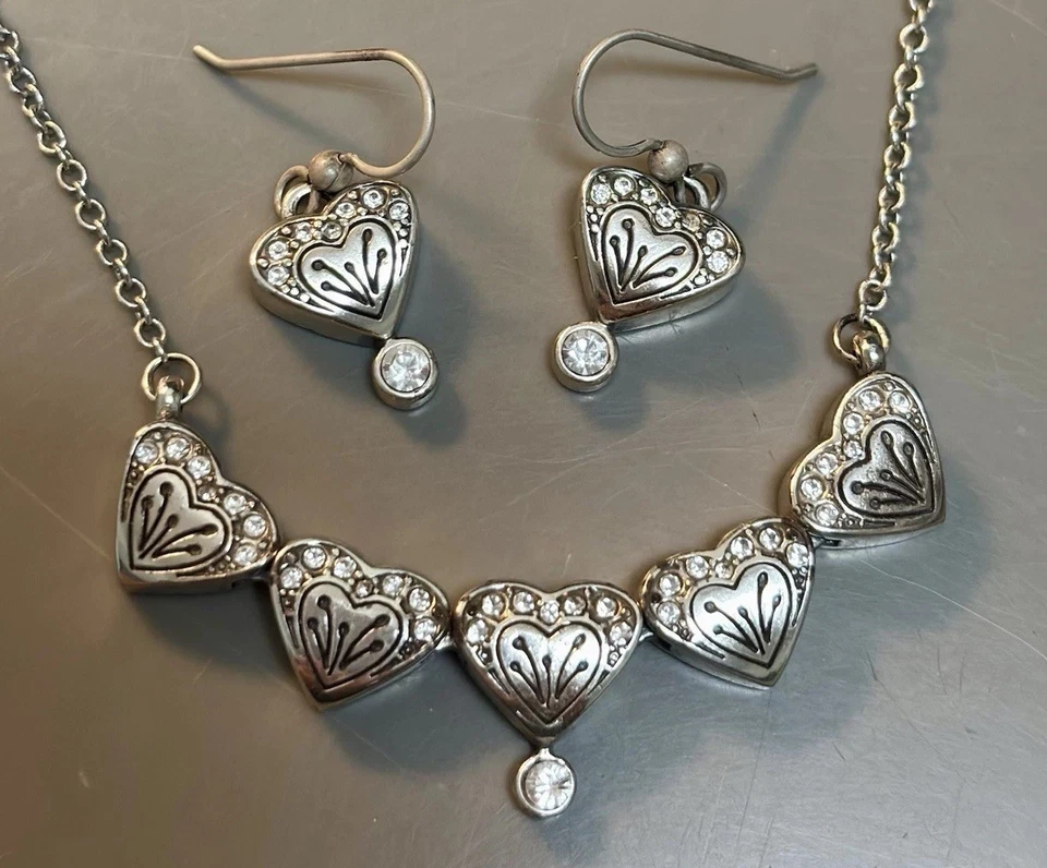 4 Brighton BLOOMING HEART Reversible Convertible Necklaces Pierced Earrings #N4 - Image 3 of 4