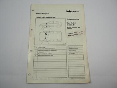 Opel Kadett E 1.4i to 2.0l installation instructions Webasto Thermo Top T BW50 Heater