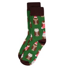 Men's Green Owl Novelty Christmas Socks, Men's Holiday Socks, Christmas gifts