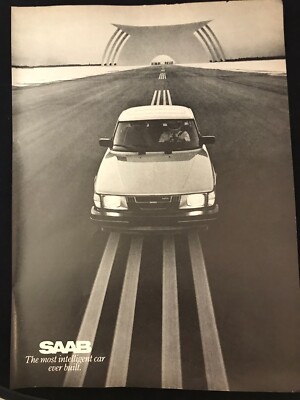 Saab The Most Intelligent Car Ever Built Vintage Print Ad 1982 Black & White