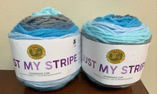 New Lot of 2 - Lion Brand Just My Stripe Yarn Blue Raspberry # 613