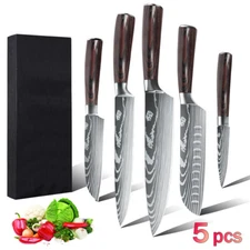 5Pcs Kitchen Knife Set Damascus Pattern Stainless Steel Chef Knives w/ Gift box