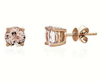 Runde Ohrstecker 1,25 ct. Pfirsich Morganit - 14 Karat Rosévergoldet Silber