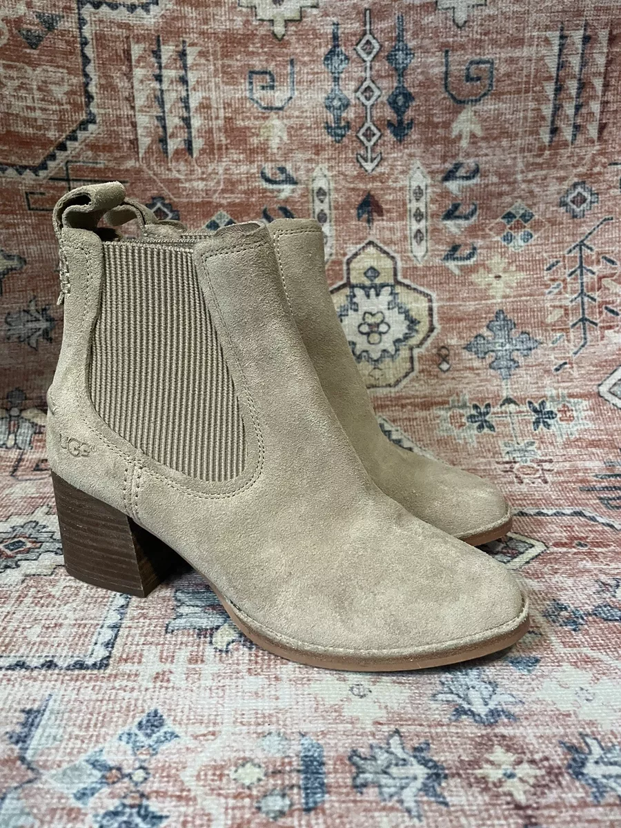 UGG Faye Ankle Boots 1095063 Tan Chunky Block Heel Suede Size 6.5