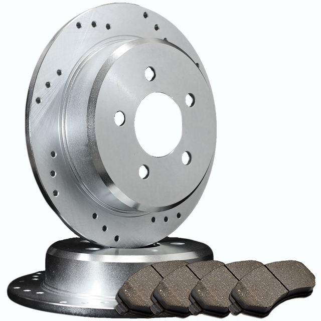 [REAR PAIR] DRILLED ONLY PERFORMANCE BRAKE ROTORS +4 CERAMIC PADS