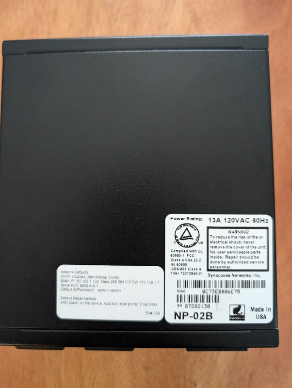 Synaccess Netbooter NP-02B with RS-232 Serial Port NEW (9856) M
