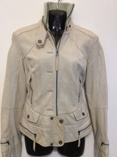 Firetrap Beautiful Cream Soft Leather Jacket With Multi Zip Detail, Size Medium