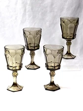 Vintage FOSTORIA 7.25" Glass Beverage Goblets VIRGINIA BROWN 8 Ounce - Set Of 4