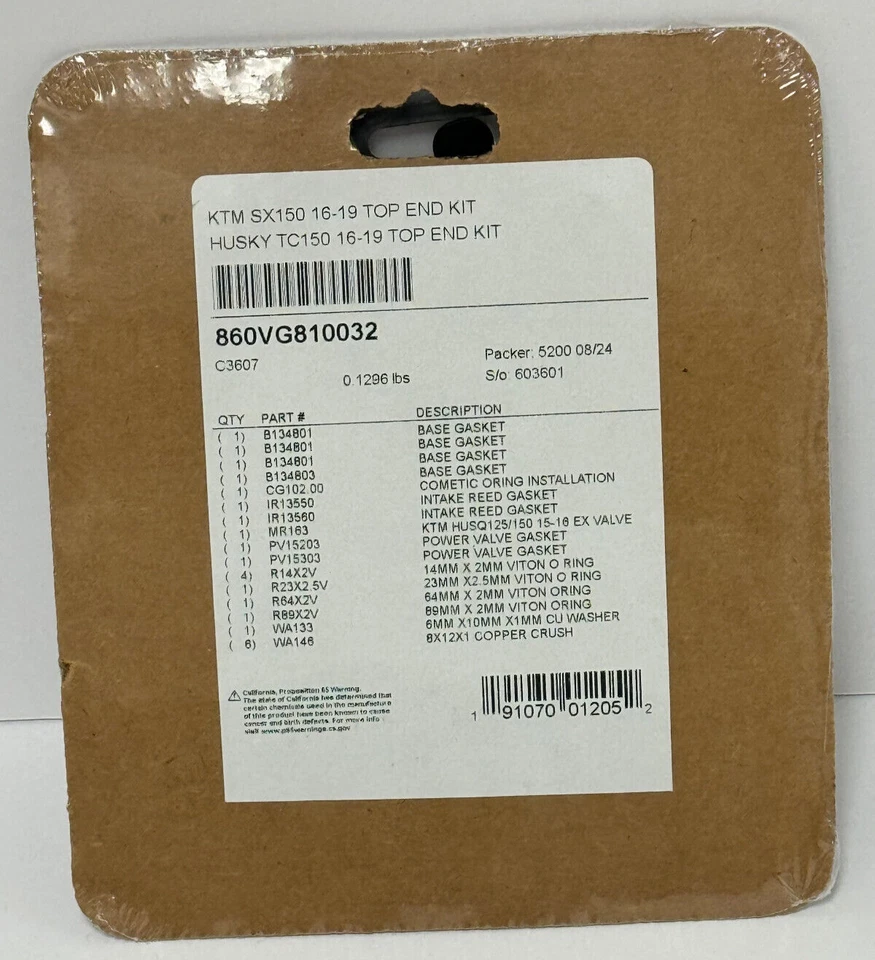 VTK24101B Top End Kit for 2016-2020 Husqvarna TE150, KTM 150 SX XCW - Vertex - Image 4 of 4