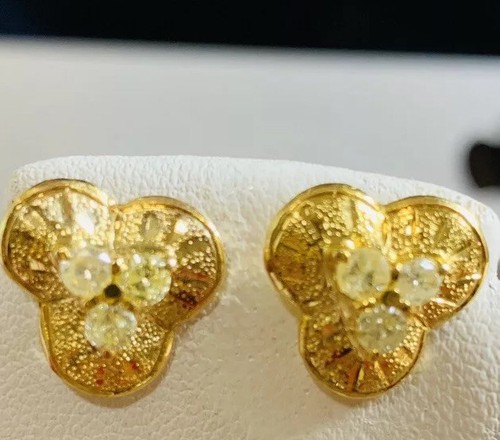 NEW 14K 585 Fine Yellow Gold Real Gold Diamond Earring 3.7G 11.2mm Free-ship! - Picture 2 of 12