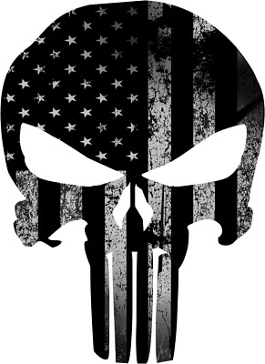 PUNISHER DISTRESSED AMERICAN FLAG GRAY LlNES SKULL VINYL STICKER DECAL GLOSS