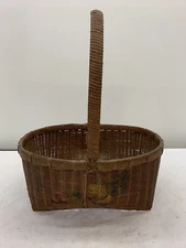 Vintage Splint Gathering Market/Flower Basket ~ Old Hand Painted ~ Large 14”x12”