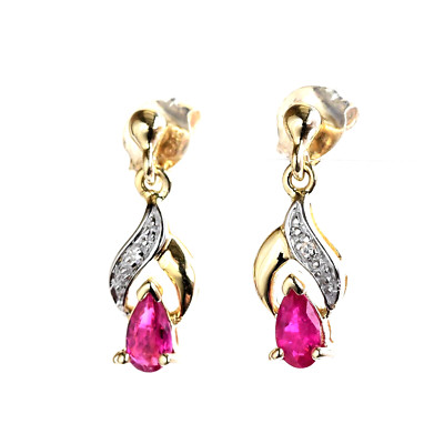 Natural Ruby and Diamond Earrings Delightful AAA Rubies 9K Gold Gift Boxed NEW