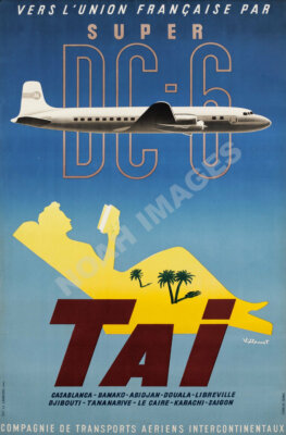 Casablanca Saigon TAI vintage Super DC6 air travel promotion poster 12x18