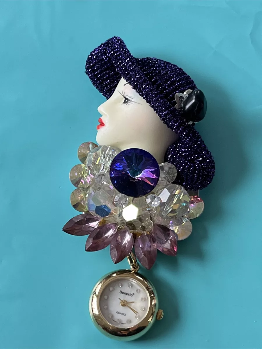 Bonetto Quartz watch with fancy lady broach Pin eBay