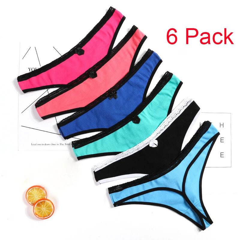 6 Pack Womens Cotton Thongs G-String Ladies Seamless Underwear Panties  Knickers