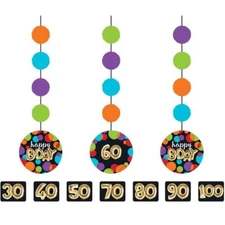 Gold Balloon Birthday Hanging Cutout 36" 3 Pack Paper Decorations w/ Stickers 