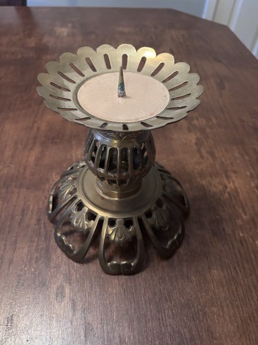 Vintage Brass Tulip Candle Holder with Glass Hurricane Shade - Picture 6 of 8