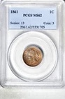 1861 1C Indian Head Cent PCGS MS62