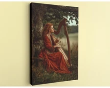 Fantasy Harp Wall Art Celtic Musician Redhead Canvas Pre Raphaelite Print