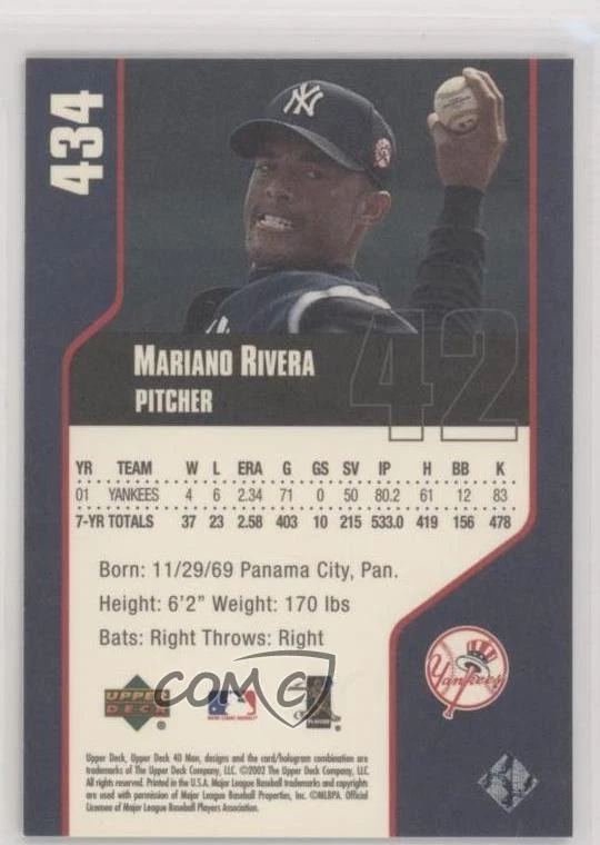 2002 Upper Deck 40 Man Mariano Rivera #434 HOF - Image 2 of 2