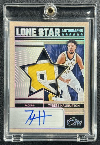 TYRESE HALIBURTON 2024 PANINI ONE AND ONE LONE STAR GU LOGO PATCH AUTO FOTL 3/3