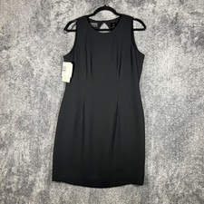 Liz Claiborne Dress Womens 12P Black Sheath Pencil Knee Length Sleeveless Lined