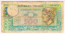1974 Italy 500 Lire 893673 Paper Money Banknotes
