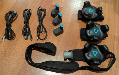 HTC Vive 2.0 Trackers with Dongles, Charging Cables, and Straps - Set of 3