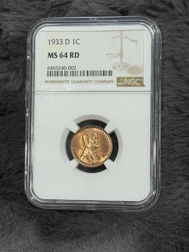 NGC MS 64 RD 1933 D Lincoln Wheat Red Cent Choice Coin #6465240-002