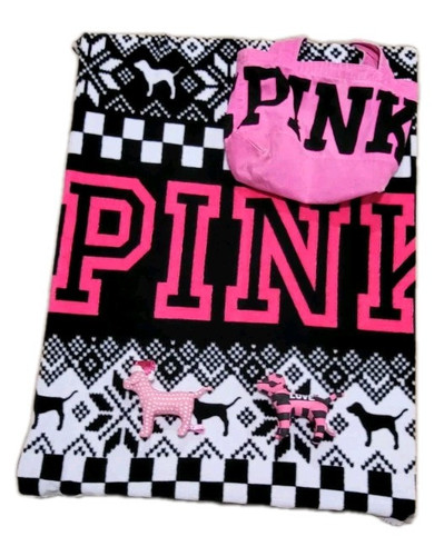 Victoria's Secret Pink Lot w/ Fleece Throw, 2-Plush Dogs, Handbag Neon PINK Logo - Picture 1 of 12