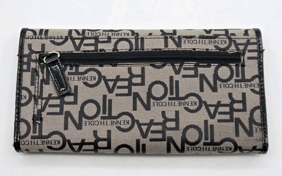 Kenneth Cole Reaction Gray Black Signature Fabric Organizer Wallet Clutch  - Image 2 of 4