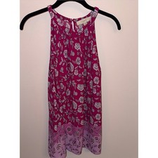 LOFT Magenta Floral Halter Top with Light Pink Accents size M