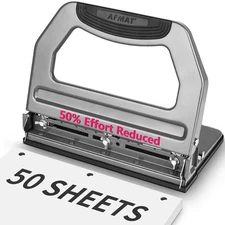 Heavy Duty 3 Hole Punch, 50-Sheet, 50% Reduced Effort, Adjustable Two & Three...