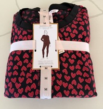 Victoria's Secret Women's Henley Long Pajama Set Red Hearts Print Medium NWT