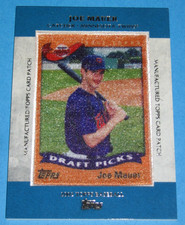 2013 Topps Manufactured Patch #MCP21 Joe Mauer - 2002 Topps Rookie Card Photo
