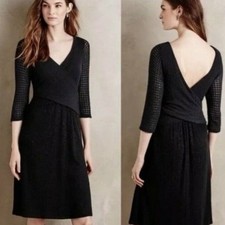 Anthropologie Amadi Minimalist Modern Classic Black Mix Textured Wrap Dress S/M