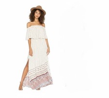 Show Me Your Mumu Hacienda Women Cream Off The Shoulder Flowy Maxi Dress Small