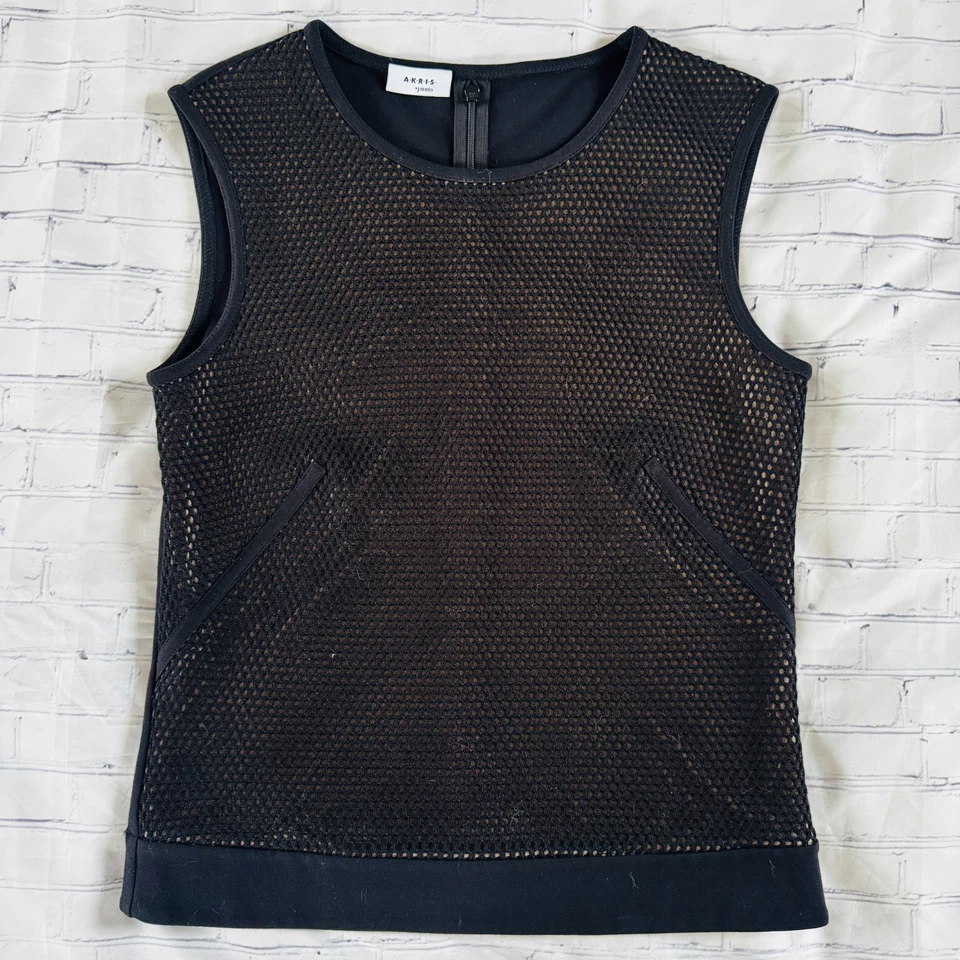 AKRIS PUNTO Black Nude FISHNET Layered Sleeveless Tank Top Sweater Jumper 8 - Image 3 of 4